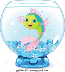 Vector Clipart - cute cartoon fish in aquarium. Vector Illustration ...