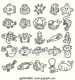 Vector Art - Hand draw aquarium fish icons set. Clipart Drawing ...