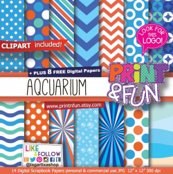 Aquarium Water Sea pool party Patterns Digital Paper clip