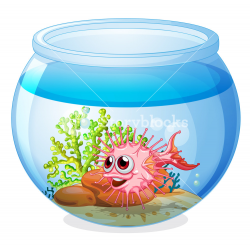 Illustration of a fish inside the transparent aquarium on a white ...