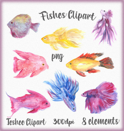 Watercolor Fishes Clipart, Underwater world clipart, Fishes clip art ...