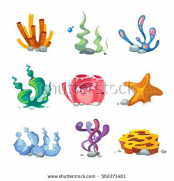 Seaweeds aquarium decoration cartoon vector set for video game ...