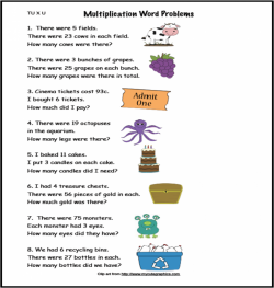 3rd Grade Math Problems Multiplication Word Problem Worksheets Year ...