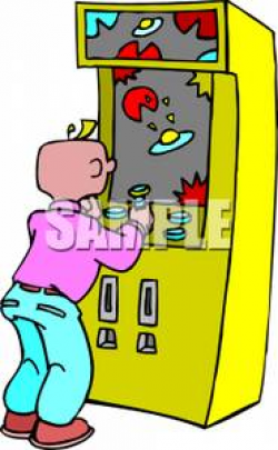 A Young Boy Playing An Arcade Game - Royalty Free Clipart Picture