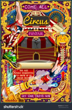 Circus juggler show Retro Template. Cartoon Poster Invite. Kids game ...