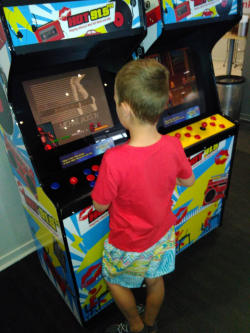 My kid playing some old school games on these really cool custom ...