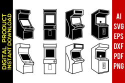 Arcade svg |Retro Gaming Machine | video game set | Silhouette | Vector |  Clipart | Svg Files | Png Files | Eps | Dxf | Cricut | Cut File