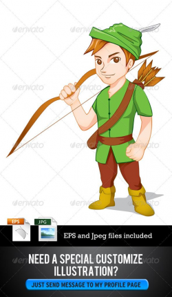 Robin Hood Mascot archer, arrow, avatar, beautiful, bow, caricature ...