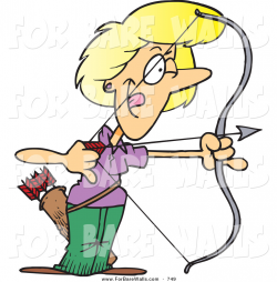 Printable Illustration of a Cartoon Blond Female Archer Aiming by ...
