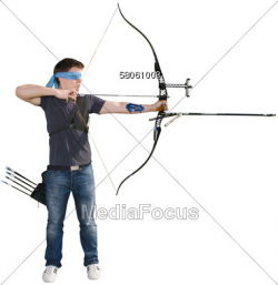 Stock Photo Blindfold Man Shooting Arrow Clipart - Image 58061003 ...