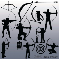 12 Archery Silhouettes Digital Clipart Images, Clipart Design ...
