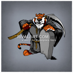 Halloween Tiger Grim Reaper Standing By A Gravestone