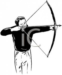 A Black and White Cartoon of a Boy Shooting a Bow and Arrow ...