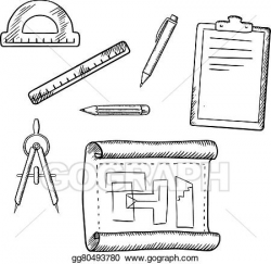 Vector Stock - Architect drawing and tools sketches. Stock Clip Art ...