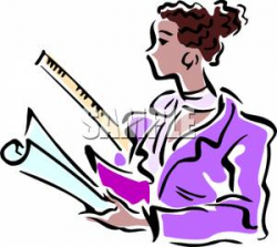 Clip Art Image: An Architect Carrying a Ruler and Blueprints
