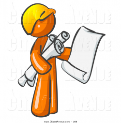 Avenue Clipart of a Busy Orange Man Contractor or Architect ...