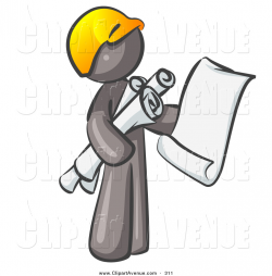 Avenue Clipart of a Gray Man Contractor or Architect Holding Rolled ...