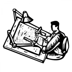 Royalty-Free Black and White Architect Working at a Drafting Table ...