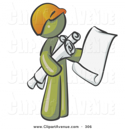 Avenue Clipart of a Cute Olive Green Man Contractor or Architect ...