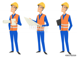 Set of three full length characters (architect, engineer or worker ...