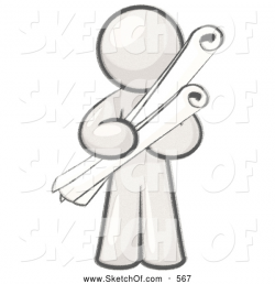 Drawing of a Sketched Design Mascot Man Architect Carrying Rolled ...