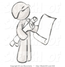 Drawing of a Sketched White Design Mascot Man Architect Carrying ...