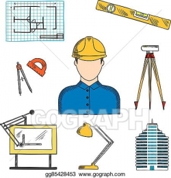 Vector Art - Architect or engineer with construction symbols ...