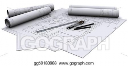 Stock Illustration - Compass, ruler and pencil on architectural ...