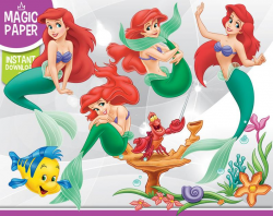 The Little Mermaid Clipart - Ariel Disney Digital 300 DPI PNG Images,  Photos, Scrapbook, Digital, Cliparts - Instant Download