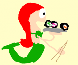 Ariel eats sushi