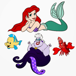Little Mermaid Ariel, Flounder, Sebastian, Ursula cartoon layered ...