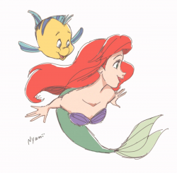 Ariel the little mermaid sketch illustration watercolor with ...