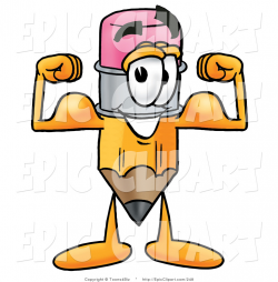 Clip Art of a Strong Pencil Mascot Cartoon Character Flexing His Arm ...