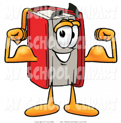 Clip Art of a Muscular Red Book Mascot Cartoon Character Flexing His ...