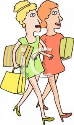 Two Women Out Shopping Walking Arm and Arm - Royalty Free Clipart ...