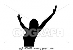 Drawing - Woman celebrates winning attitude arms outstretched ...