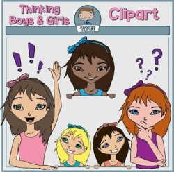 Thinking Boys and Girls Clipart