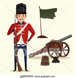 EPS Illustration - French army soldier with musket near cannon ...