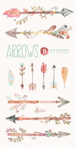 Arrows Сupid's, Hand Drawn Watercolour Clipart. DIY elements, hearts ...