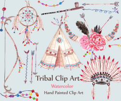 Watercolor tribal clipart: 