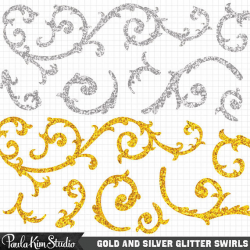 Gold and Silver Glitter Clipart Filigree Swirl Commercial Use ...