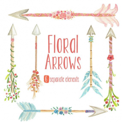 Watercolor Floral Arrows Clipart - tribal arrows, flowers, wedding ...