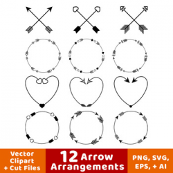 12 Arrows Clipart- Arrow Wreath Clip Art, Arrow Heart Clipart ...