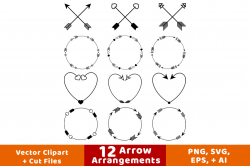 12 Arrows Clipart, Arrow Wreath Clipart, Rustic Arrow Clipart ...
