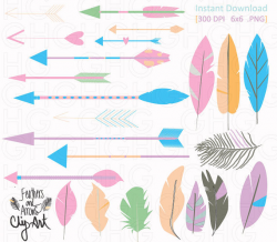 ClipArt Tribal Arrows and Feathers Pastel Feather Clipart