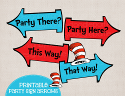 Whimsical Blue and Red Rhyming Printable Party Arrow Signs 4