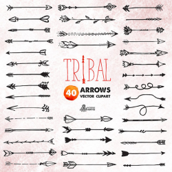 Tribal Arrows Clipart: 40 vector digital files. Hand drawn