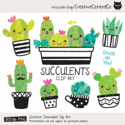 Succulent Clipart Cute Cactus Clipart Cacti Clip Art Cute Succulent with  Face Plant Clipart Desert Summer Plant Clipart Graphic