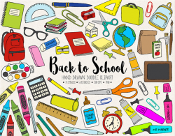 Back To School Clipart. Hand Drawn School Clip Art. Office Supplies ...