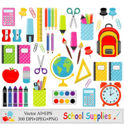School Supplies Clip Art, Back to School Graphics, Stationery ...